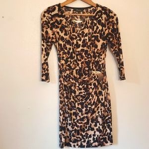 Thalia Sodi Leopard Print Dress with Gold Embellishments and 3/4 Length Sleeves